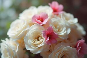 A close up of a bunch of white roses photo