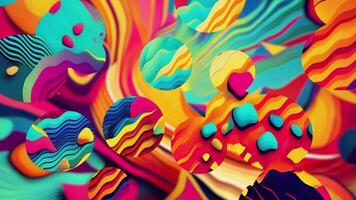 Ultra vibrant psychedelic Pop Art styled background with colorful rippling wavy abstract shapes and lines. Full HD and looping retro animation. video