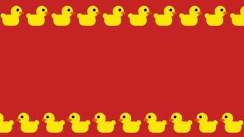 A repetitive pattern of yellow rubber ducks on red background creates a playful, humorous, and vibrant visual aesthetic with nostalgic appeal. video