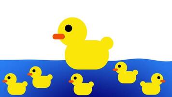 A cheerful yellow duck and ducklings float together, portraying unity, family bonding, and serene moments in nature simplicity video