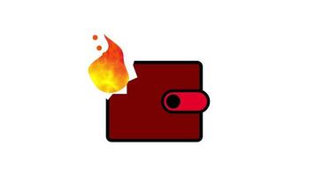 Wallet in flames icon symbolizing financial crisis, overspending, or economic stress in a bold, visual metaphor style. video
