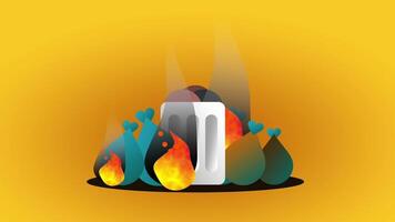 A pile of mixed waste materials burns intensely in an open area, releasing thick smoke into the environment and polluting the surrounding air video