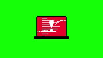 Red laptop displaying a report on a green screen, symbolizing online data review, work analysis, or digital documentation process. video