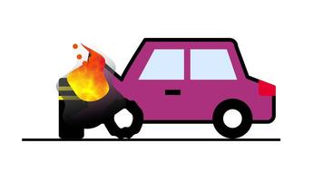 A pink car is on fire from the engine, representing a severe vehicle malfunction or unexpected mechanical issue while driving video