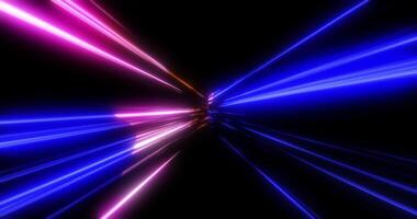 Flying in a neon tunnel. Bright glowing flashes are approaching. Abstract animation. video