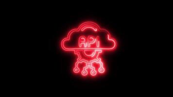 Glowing neon Api icon isolated on black background motion graphic animation video