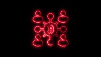 Blockchain Shareholders Outline Icon in Neon Animation Cryptocurrency and Finance Symbol for Investment, Ownership, and Equity on Black Background video