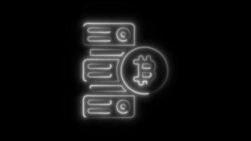 Glowing neon bitcoin Data Server icon isolated on black background motion graphic animation video