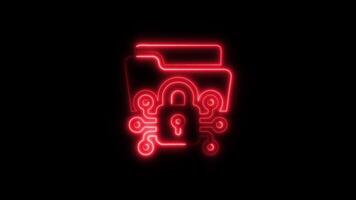 Blockchain Data Security Outline Icon in Neon Animation Cryptocurrency and Cybersecurity Symbol for Data Protection, Encryption, and Privacy on Black Background video