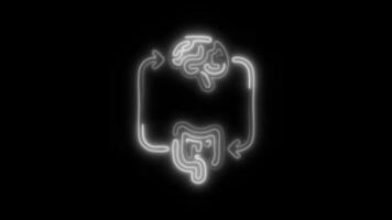 Glowing neon Brain Gut icon isolated on black background motion graphic animation video