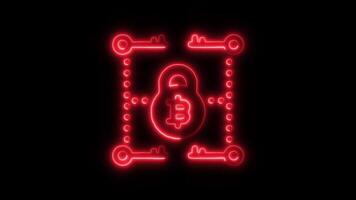 Glowing neon Bitcoin Encryption icon isolated on black background motion graphic animation video