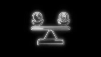 Glowing neon Balance icon isolated on black background motion graphic animation video