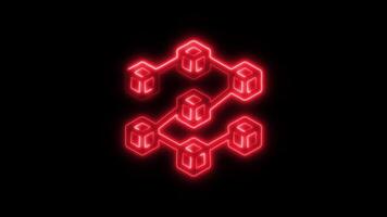 Glowing neon Blockchain icon isolated on black background motion graphic animation video