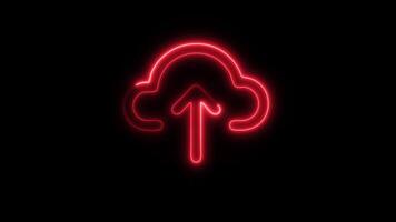 Glowing neon Upload icon isolated on black background motion graphic animation video
