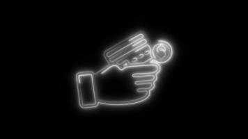 Glowing neon Credit Card icon isolated on black background motion graphic animation video