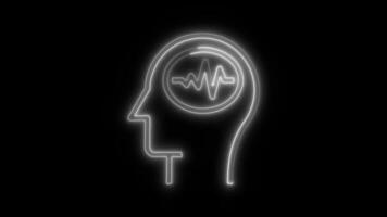 Glowing neon Psychology Brain icon isolated on black background motion graphic animation video