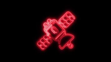 Glowing neon Satellite icon isolated on black background motion graphic animation video