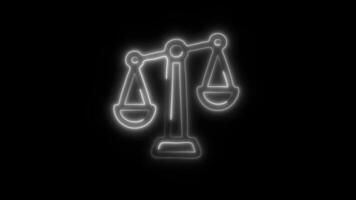 Glowing neon Fairness icon isolated on black background motion graphic animation video