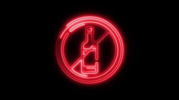 Glowing neon No Drinks icon isolated on black background motion graphic animation video