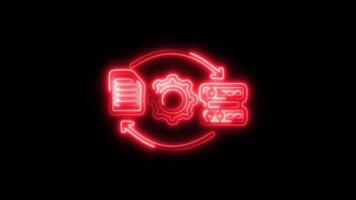Glowing neon Data Transformation icon isolated on black background motion graphic animation video