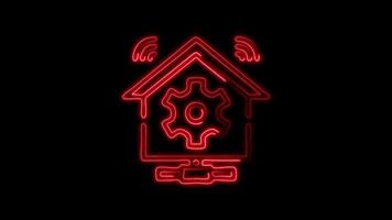 Glowing neon Home Automation icon isolated on black background motion graphic animation video