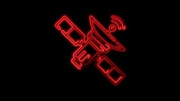 Glowing neon Satellite icon-1 isolated on black background motion graphic animation video