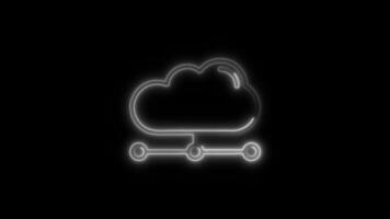 Glowing neon Cloud Computing icon isolated on black background motion graphic animation video