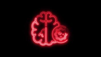 Glowing Brain Tumor Icon and Symbol in HD Neon Animation on Black Background video