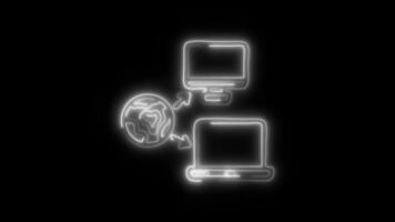 Glowing neon Network icon isolated on black background motion graphic animation video