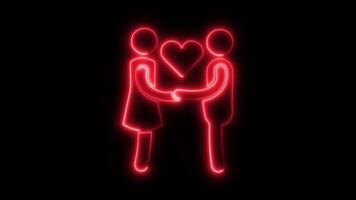 Glowing neon Relationship icon isolated on black background motion graphic animation video