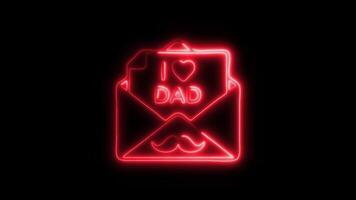 Glowing Message DAD Icon and Symbol in HD Neon Animation on Black Background video