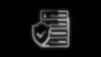 Glowing neon Data Security icon isolated on black background motion graphic animation video