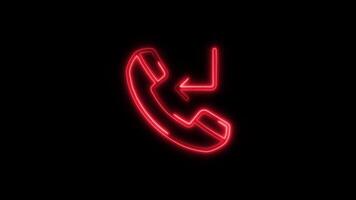 Glowing neon Incoming Call icon isolated on black background motion graphic animation video