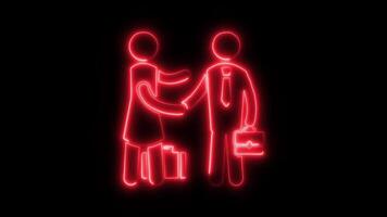 Glowing neon Colleagues icon isolated on black background motion graphic animation video
