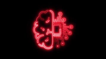 Glowing neon Brain Machine Learning icon isolated on black background motion graphic animation video