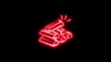 Glowing neon Gold Ingots icon isolated on black background motion graphic animation video