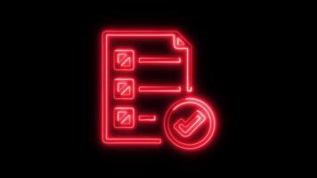 Glowing neon Data analysis Check icon isolated on black background motion graphic animation video