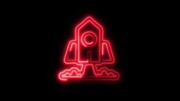 Glowing neon Rocket Launch icon isolated on black background motion graphic animation video