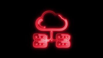 Glowing neon Cloud Database icon isolated on black background motion graphic animation video