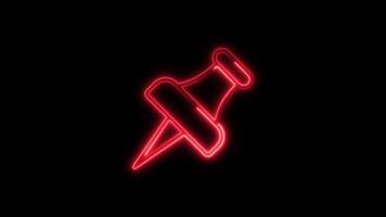 Glowing neon Pin icon isolated on black background motion graphic animation video