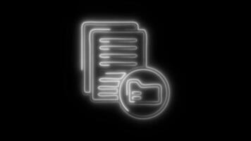 Glowing neon Documentation icon isolated on black background motion graphic animation video