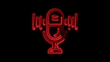 Glowing neon Microphone icon isolated on black background motion graphic animation video