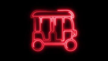 Glowing Vehicle Tuk Tuk Icon in Neon Animation Local Transport and Travel Symbol on Black Background video