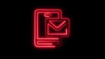 Glowing neon Mail Inbox App icon isolated on black background motion graphic animation video