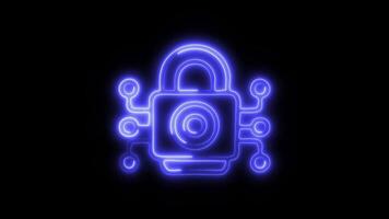 Glowing neon Encryption icon isolated on black background motion graphic animation video