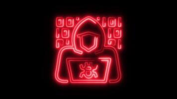 Glowing neon Hacker icon isolated on black background motion graphic animation video
