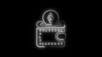 Glowing neon etherum Digital Wallet icon isolated on black background motion graphic animation video