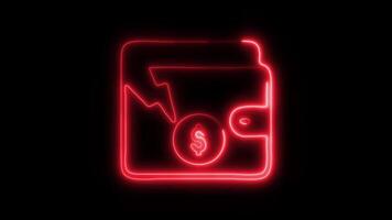 Glowing neon Wallet icon isolated on black background motion graphic animation video
