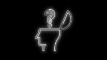 Glowing neon Psychology Doubt icon isolated on black background motion graphic animation video