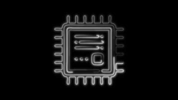 Glowing neon Microchip icon isolated on black background motion graphic animation video